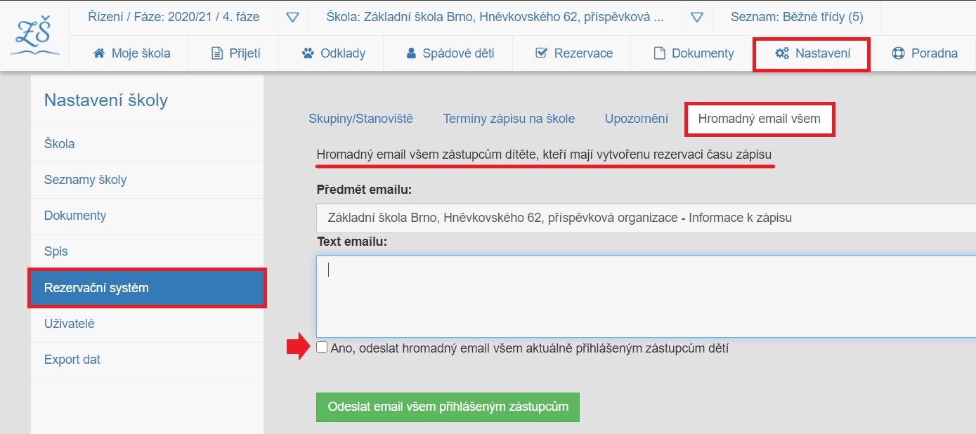 hromadný email rodičům