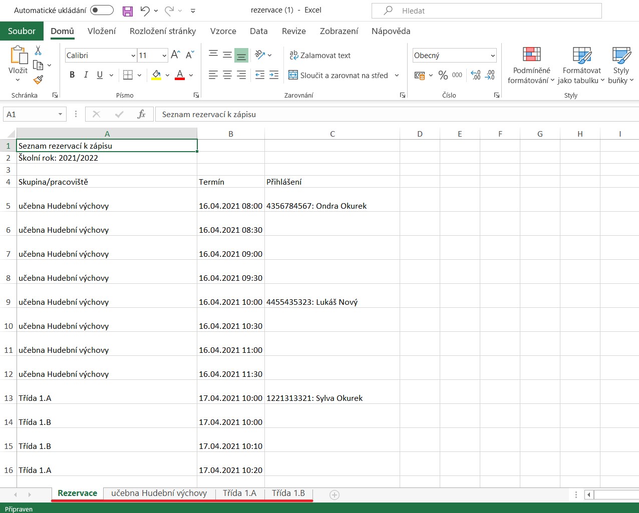 rezervace v xls souboru